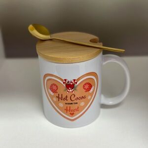 Hot Cocoa Warms The Heart Christmas Mug with Bamboo Lid and Golden Spoon